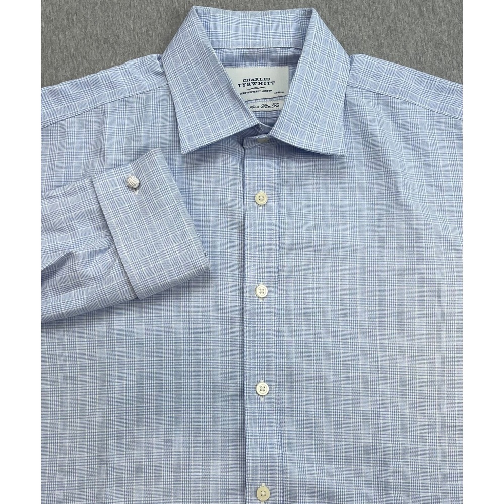 Charles Tyrwhitt Shirt Men 16.5 - 34 Plaid Cotton Slim Fit Button Up French Cuff